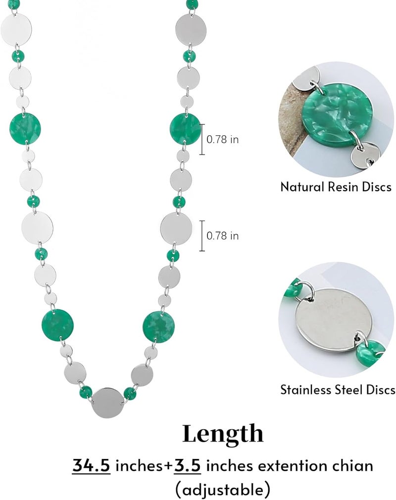 BULINLIN Layered Silver Long Necklace for Women Turquoise Stone Beaded Strand Sweater Chain Necklaces Fashion Costume Jewelry Gifts for Mom - Image 5